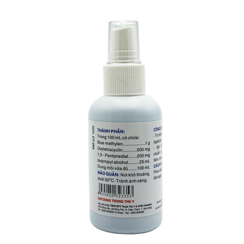 Vemedim Phun xịt sát trùng, trị nhiễm trùng vết thương ngoài da Vime Blue