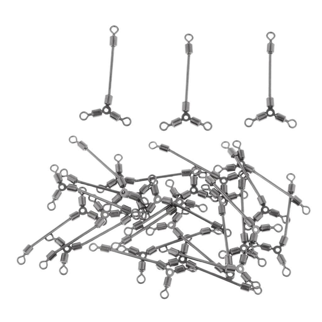 50pcs 3 Way Fishing Swivels Snaps Long Leg O-shape Rolling Swivels Fishing Tackle