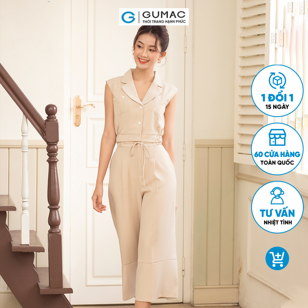 Set lẻ Áo lửng túi đắp thời trang GUMAC AD06004 - Quần culottes thắt nơ thời trang GUMAC QD06005