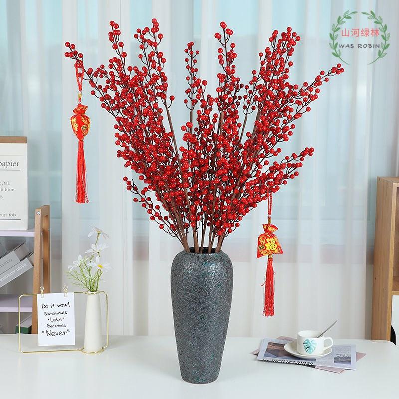Cành Đào Đông Đỏ Tài Lộc Cao Cấp Dài 1M Trang Trí Nhà Cửa, Decor Nội Thất Tuyệt Đẹp