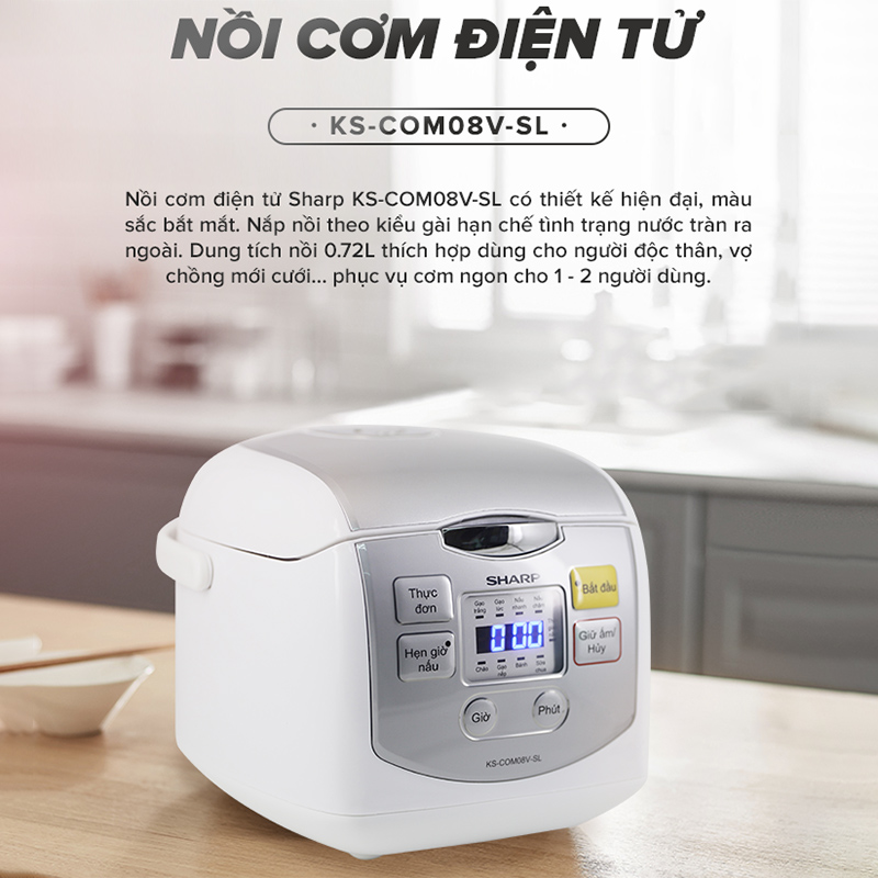 Nồi Cơm Điện Tử Sharp KS-COM08V-SL (0.72 Lít) – Hàng Chính Hãng