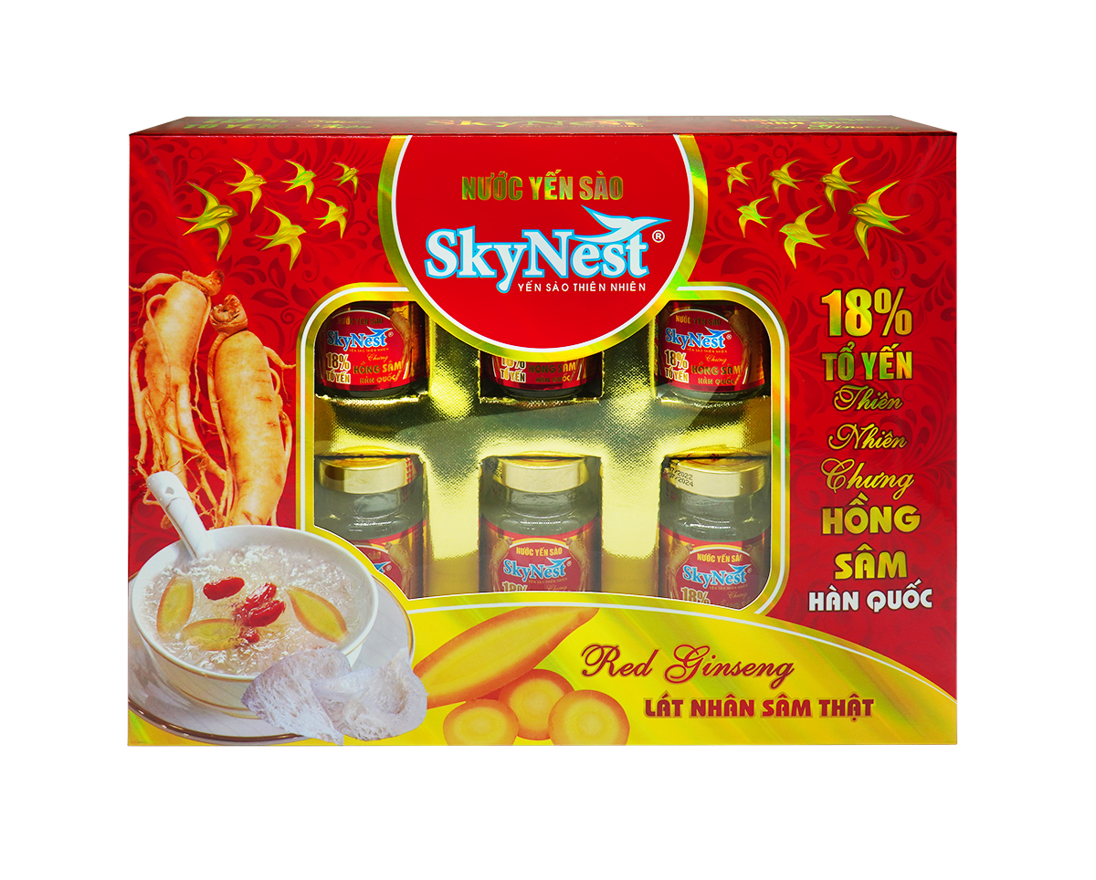 [Tặng kèm túi xách + Hộp quà 6 lọ x70ml] Nước Yến sào SkyNest 18% Tổ Yến chưng Hồng Sâm Hàn Quốc, Lát Hồng Sâm thật, bồi bổ sức khỏe