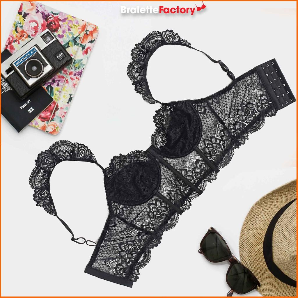Áo croptop Bralette ren đen sexy hàng thiết kế, có gọng, mút lót N04