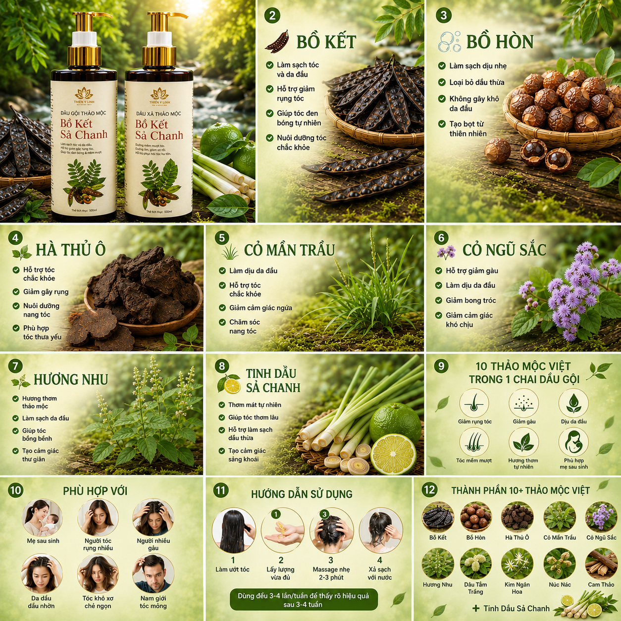 Combo Gội Xả Bồ Kết Sả Chanh thảo mộc cho nam giới giảm gàu ngăn rụng tóc