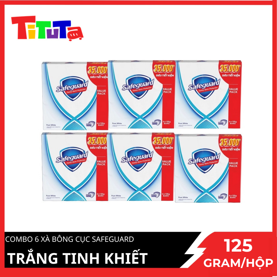 Xà bông cục Safeguard Trắng tinh khiết Gói siêu đại 130gX6