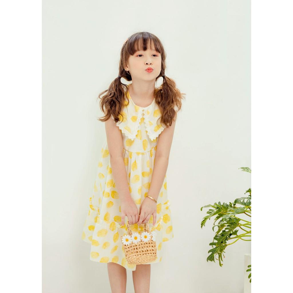 Váy đầm bé gái BYZU, chất cotton họa tiết quả chanh thiết kế mùa hè mát mẻ