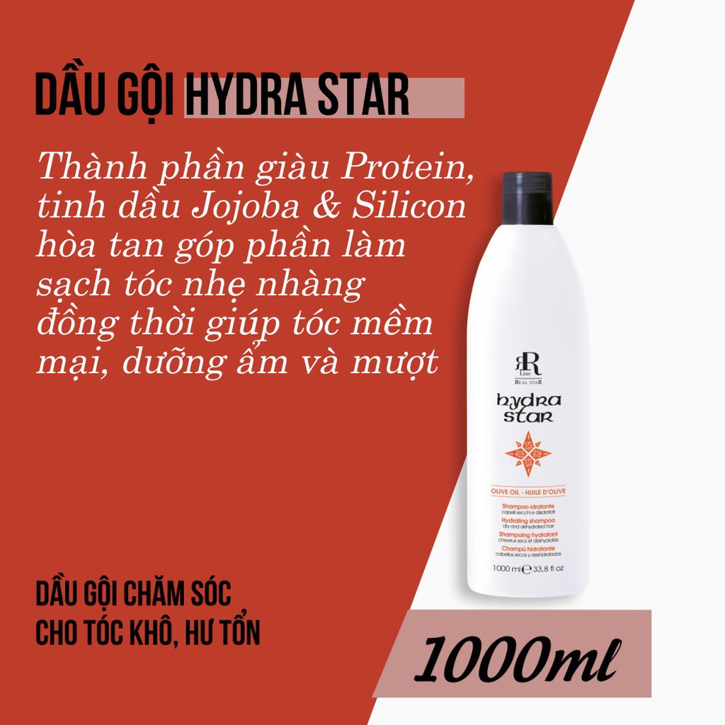 Dầu gội Ý chăm sóc tóc khô và hư tổn RRline Hydra Star Shampoo 1000ml