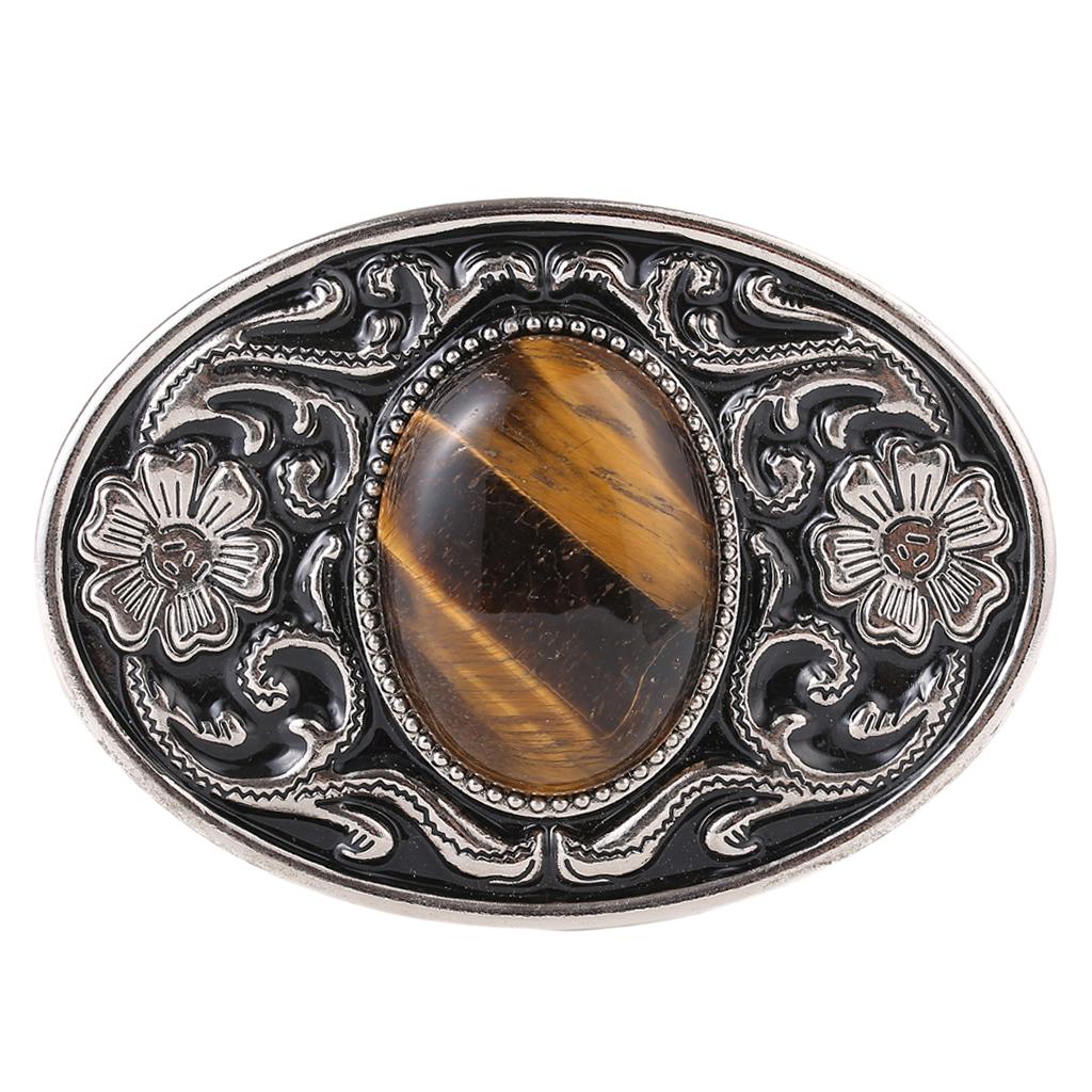 Retro Style Cowboy Belt Buckle Turquoise Stone Buckle 9x7cm Antique Silver