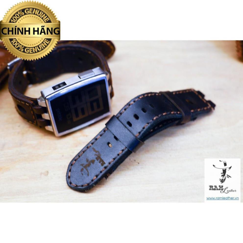 DÂY ĐỒNG HỒ PEBBLE STEEL DA BÒ THẬT RAM LEATHER - HÀNG CHÍNH HÃNG