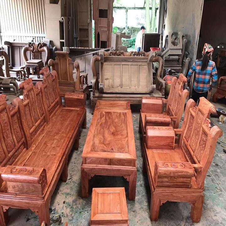 Bộ bàn ghế phòng khách âu á tay hộp gỗ hương đá tay 10