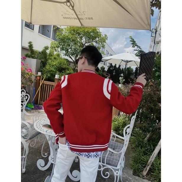Bomber Teddy đỏ dạ spf siêu nét - áo khoác bomber quảng châu nam nữ cao cấp