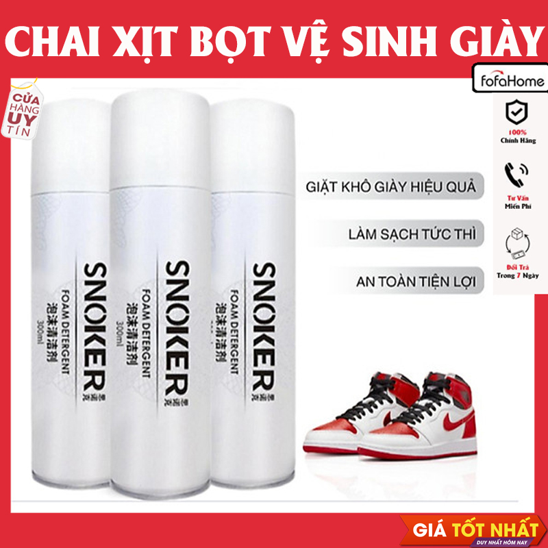 Chai Xịt Tạo Bọt Tuyết Làm Sạch Giày Dép SNOKER 300ml Giặt Giày Khô, Làm Sạch