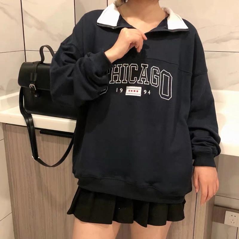Áo Sweater Nỉ Cổ Khóa CHICAGO 1994, FORUYFS 1998 Cổ Bẻ Chữ In