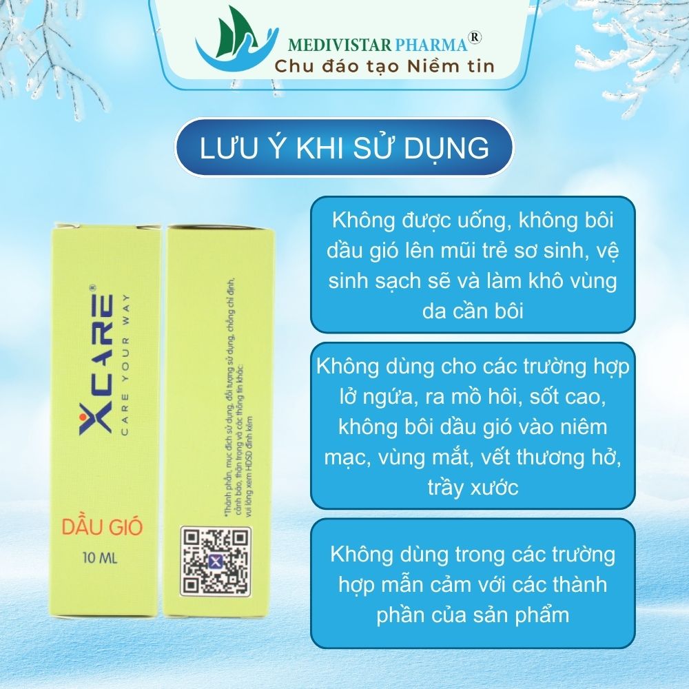 Dầu Gió Xcare MEDIVISTAR PHARMA Hỗ Trợ Khi Cảm Lạnh, Cảm Cúm, Hắt Hơi, Sổ Mũi, Giảm Đau Nhức Xương Khớp, Cơ Bắp, Lọ 10ml