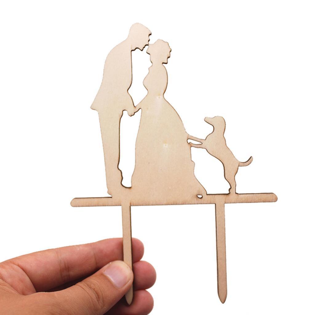 2X Pack of 4 Bride and Groom Silhouette with Dog Cake Topper Wedding Cake Decor