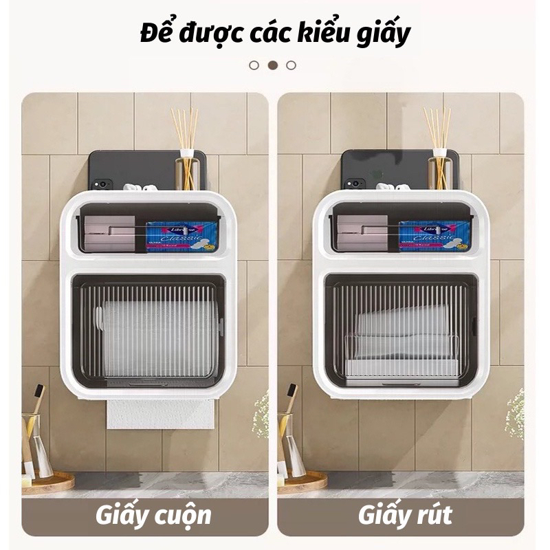 Hộp Đựng Giấy Vệ Sinh 2 Tầng Dán Tường, Hộp Giấy Vệ Sinh Có Ngăn Kéo Để Đồ Và Kệ Để Điện Thoại Tiện Lợi