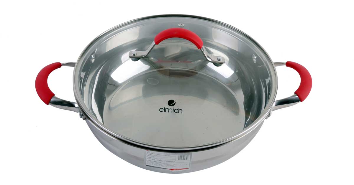 Nồi Inox 304 Elmich EL-5789 size 28cm 2 quai bọc silicone chống nóng, vung kính cường lực, đáy từ 5 lớp xuất xứ CH Séc - Hàng chính hãng