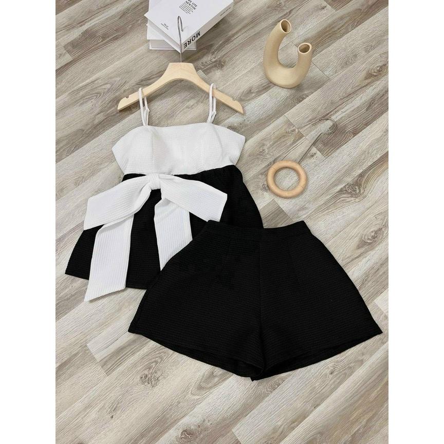 Set bộ áo 2 dây cột nơ kèm quần 2 màu y hình phù hợp với xu hướng, hot trend