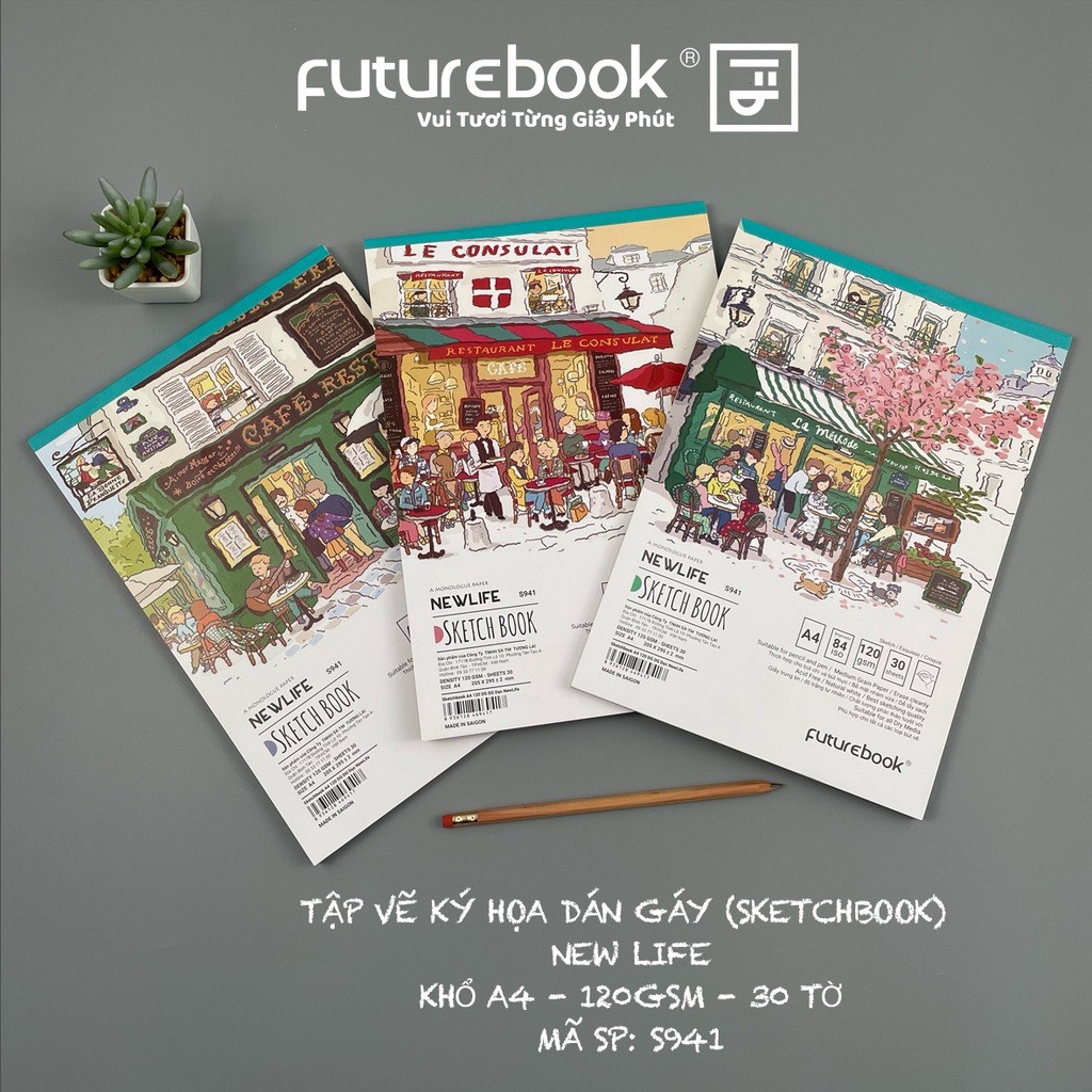 Hình ảnh Tập Vẽ Ký Hoạ (SketchBook) New Life- A4- 120GSM- 30 Tờ- Dán gáy dọc. MSP: S941. VPP FUTUREBOOK. (Giao Mẫu Ngẫu Nhiên)