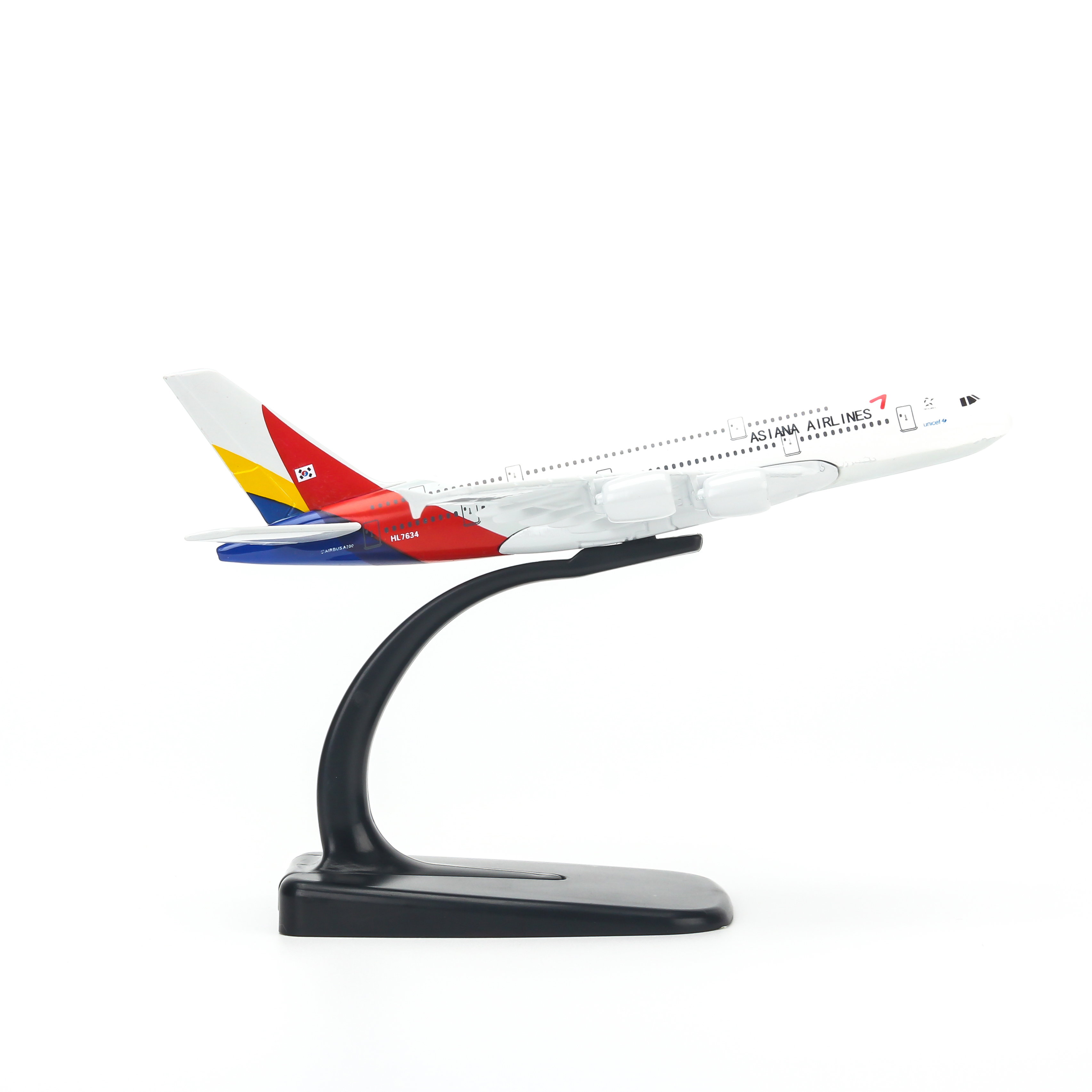 Mô hình máy bay A380 Asiana Airlines (16cm) - Trắng, Đỏ, Vàng, Xanh dương đậm