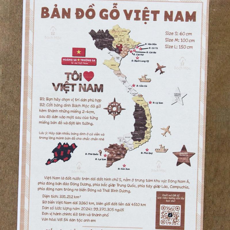 Bộ Tranh Xếp Hình Gỗ Bản Đồ Việt Nam - Size L - 150 x 120 cm - Bách Mộc