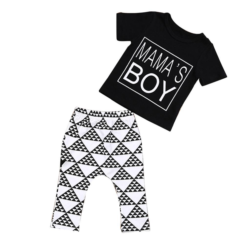 Baby boy 2 PCS Short Sleeved Mama's Boys Printed T-Shirt and Pants Set