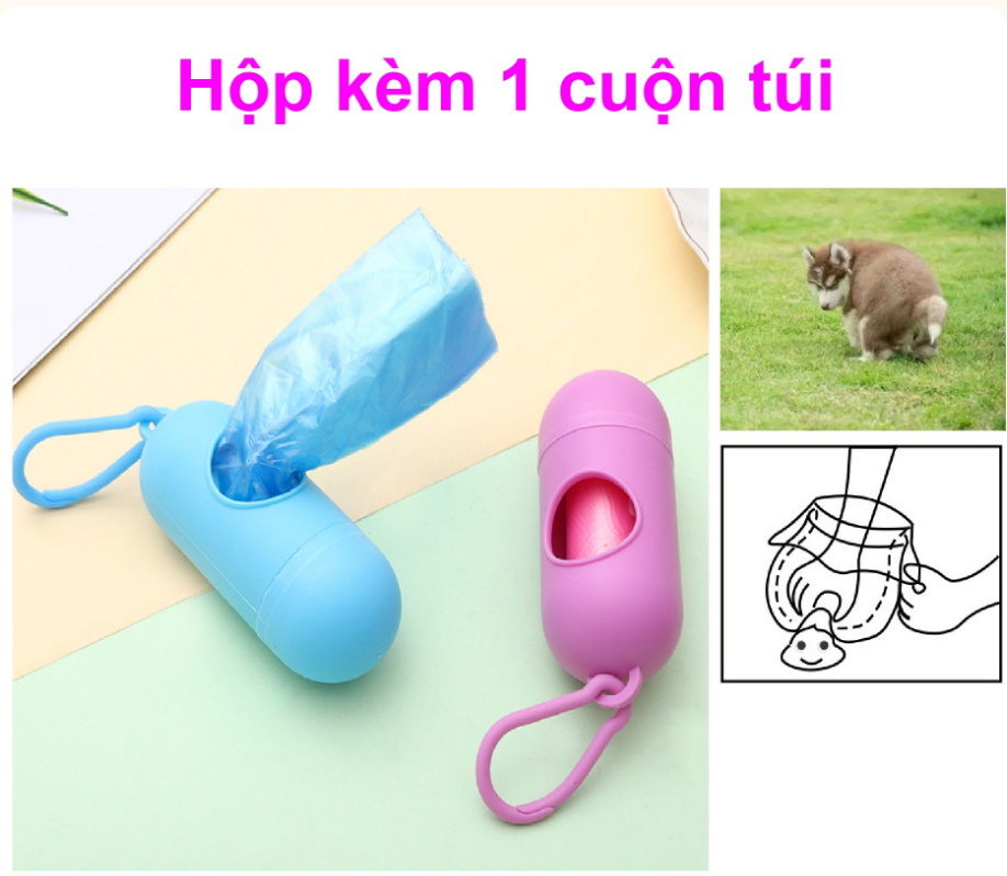 Hộp đựng túi rác vệ sinh cho Chó Mèo hình bầu dục dài 10cm Kèm 1 cuộn túi đựng Chất liệu nhựa chắc chắn Nhỏ gọn Tiện lợi