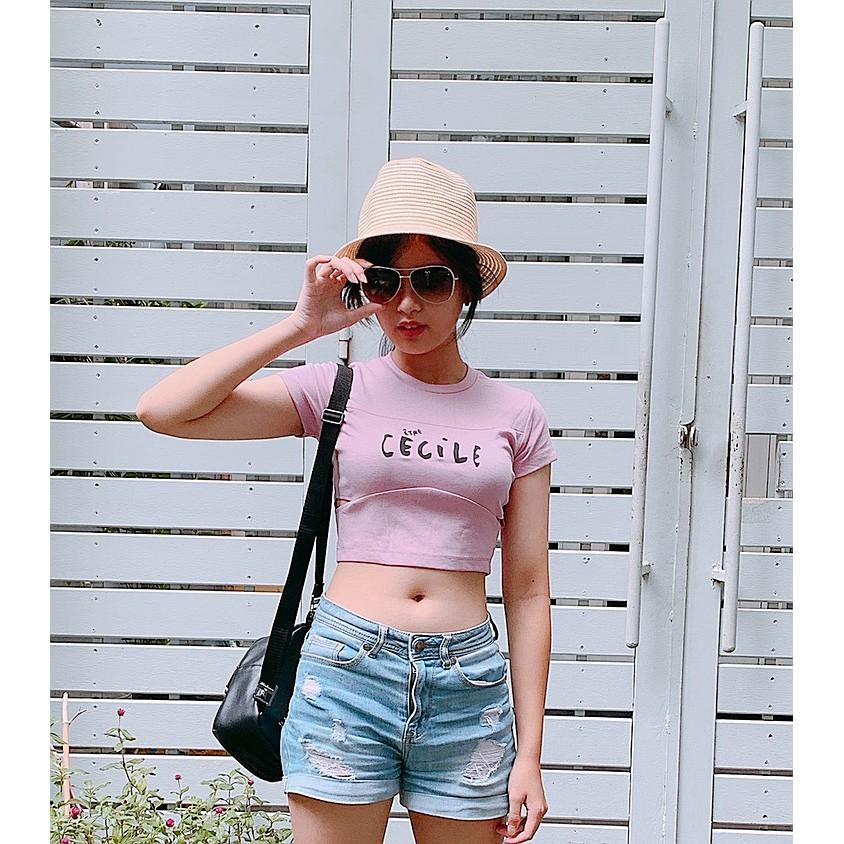 Áo Croptop Thun Cotton Nữ Tay Ngắn Kiểu Khoét Hở Eo 2 Bên Body Ôm Màu Đen Trắng Hồng Tím Crt Crop Top Tập Yoga Gym