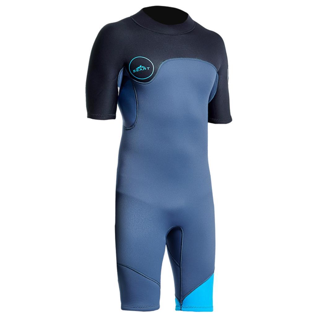Mens 2mm Shorty Wetsuit Diving Snorkeling Swimming Scuba Dive Suit Jumpsuit Blue
