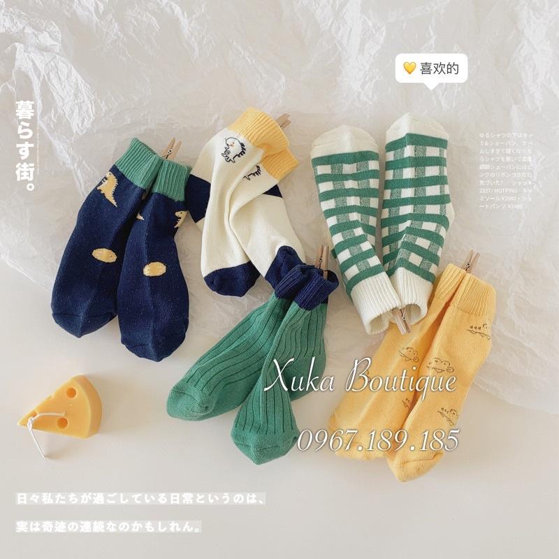 Set 5 Đôi Tất Cao Cổ Khủng Long AiDuMini Cao Cấp Cho Bé Từ 3 - 12 tuổi. Tất Trẻ Em chất Cotton Bông dày dặn đi cực ấm