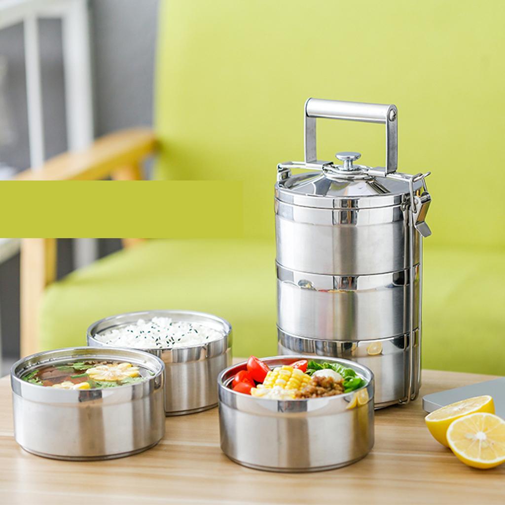 2x Stainless Steel Food Containers Stacking Lunch Box Bento Carrier 3 Tier