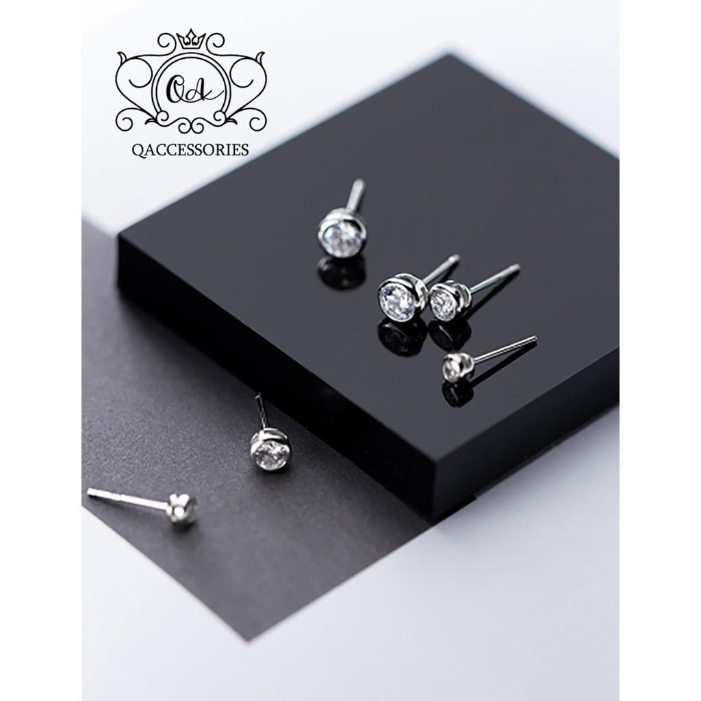 Bông tai bạc 925 nụ đá bản dày khuyên nam nữ tối giản S925 STUD Silver Earrings QA SILVER EA190807
