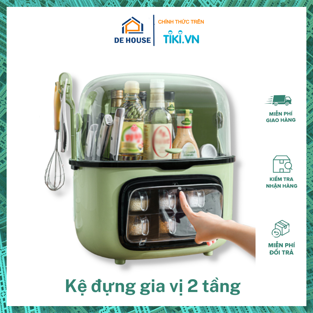 Kệ Đựng Gia Vị Nhà Bếp Thông Minh 2 Tầng Có Nắp Đậy - Giao Màu Ngẫu Nhiên - Hàng Nhập Khẩu