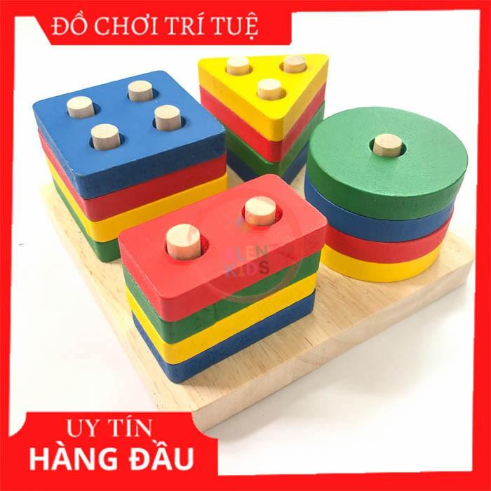 Đồ chơi thả hình 4 trụ khối gỗ phát triển trí tuệ cho bé 1 2 3 tuổi, đồ chơi gỗ thông minh