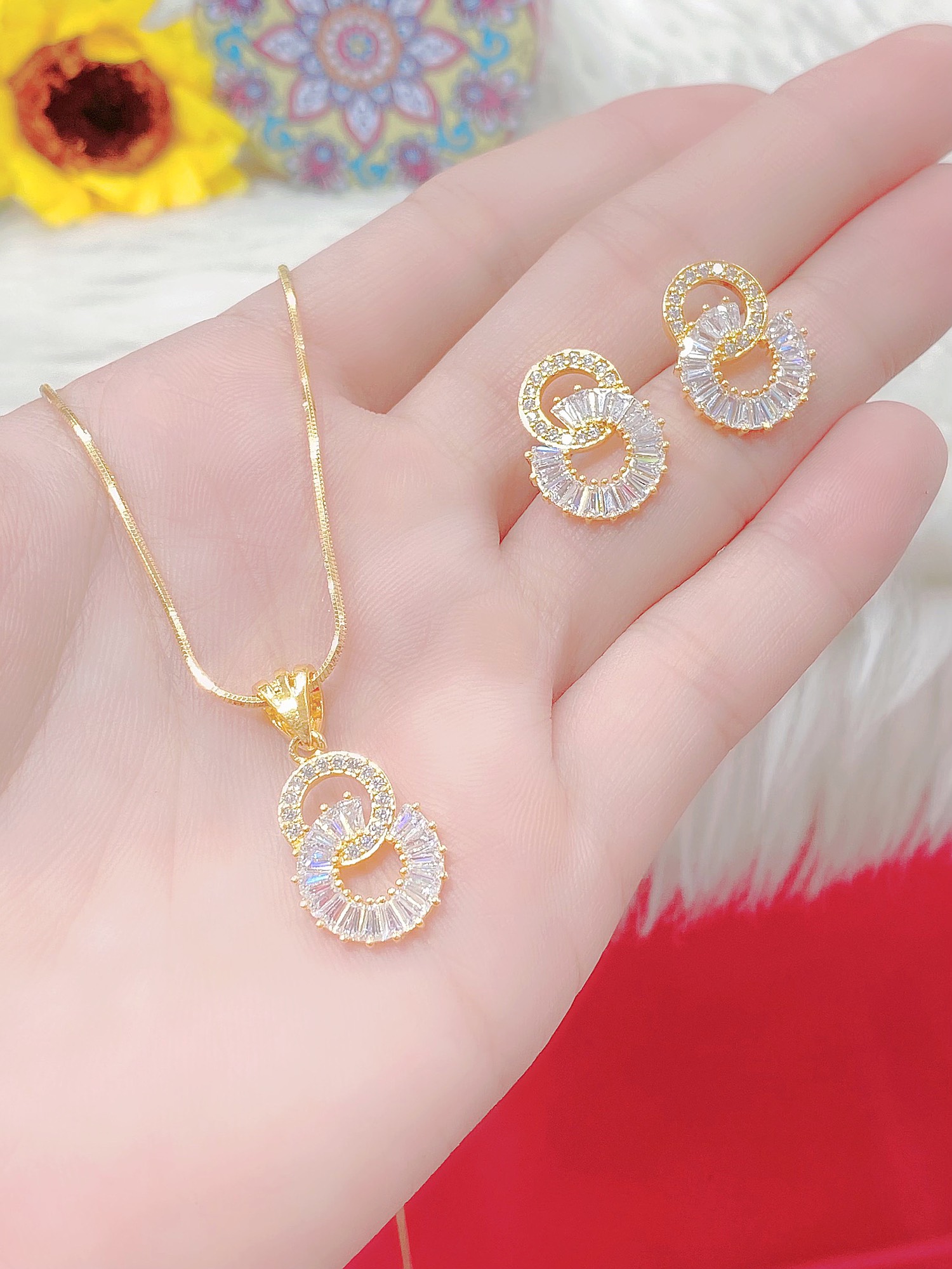 Combo dây chuyền bông tai mạ 18.k cao cấp H283
