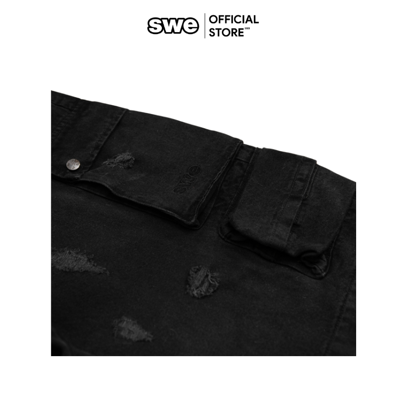 Quần jeans đen RIPPED CARGO form thẳng tôn dáng - Thương hiệu SWEVN