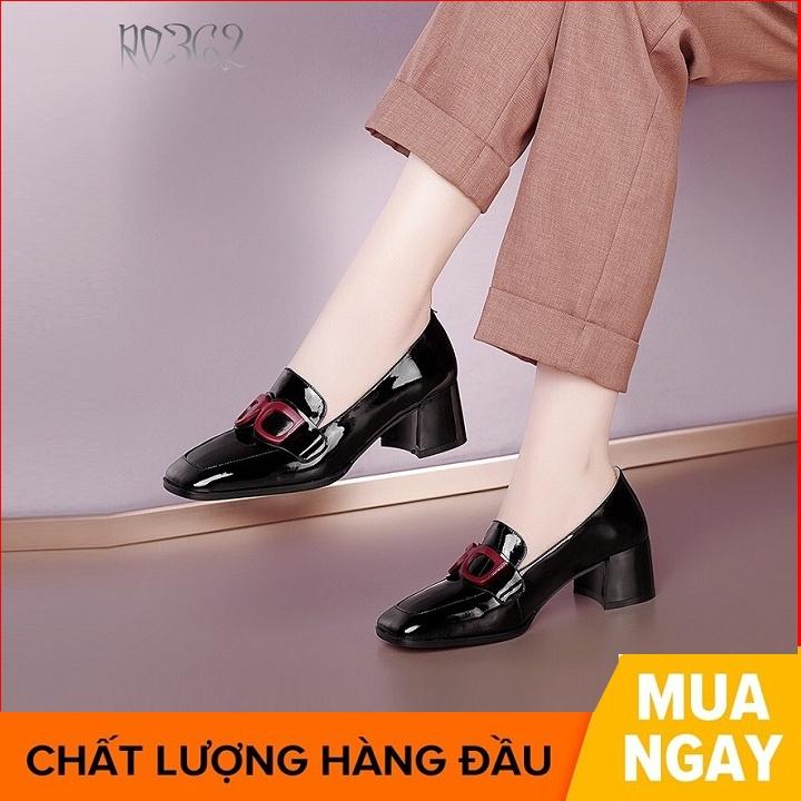 Giày cao gót nữ đẹp đế vuông 4 phân hàng hiệu rosata màu đen trắng ro362