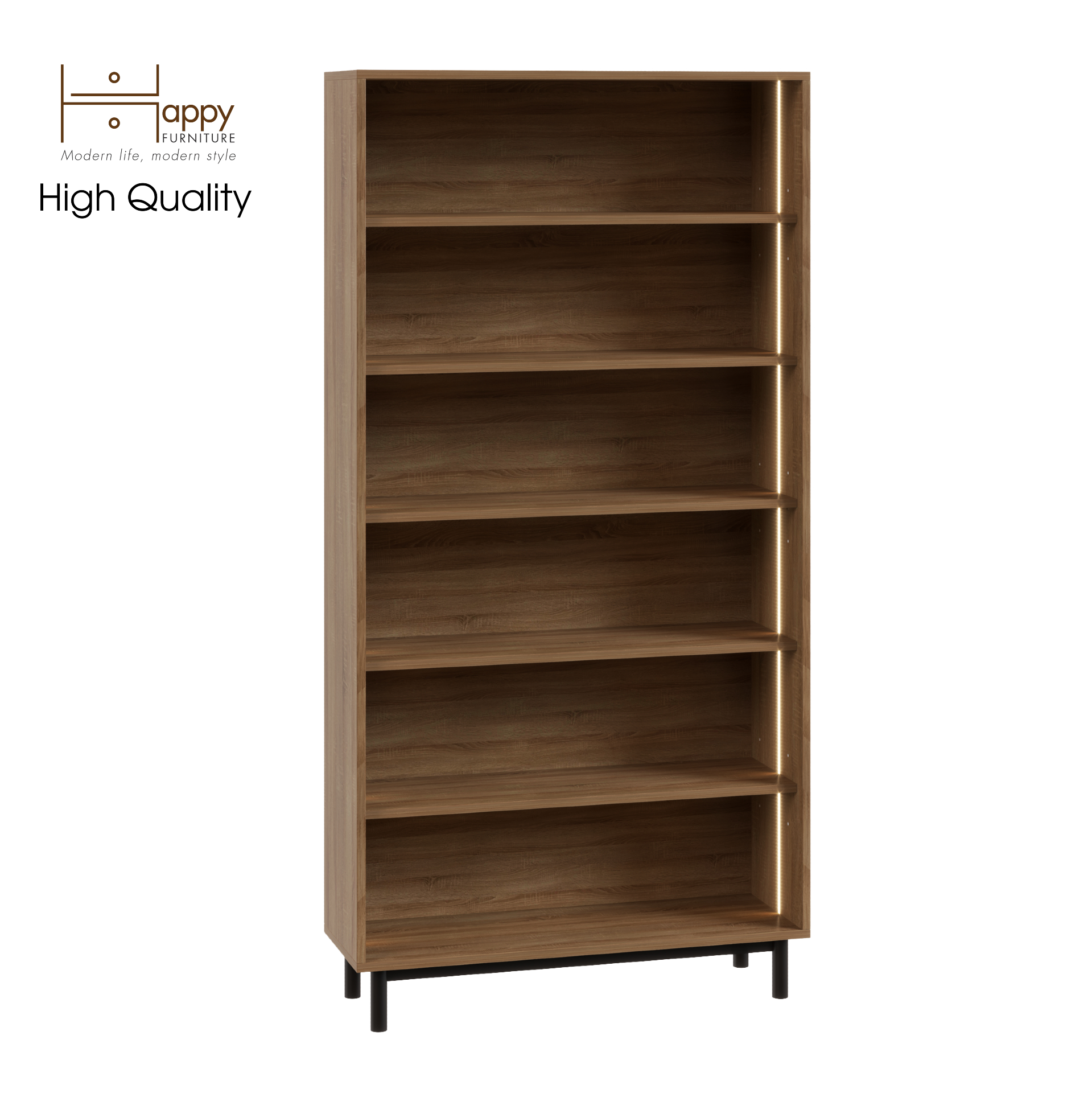 [Happy Home Furniture] CATY , Kệ sách 6 tầng tích hợp đèn LED - chân sắt , 90cm x 30cm x 180cm (DxRxC), KSA_015_LED