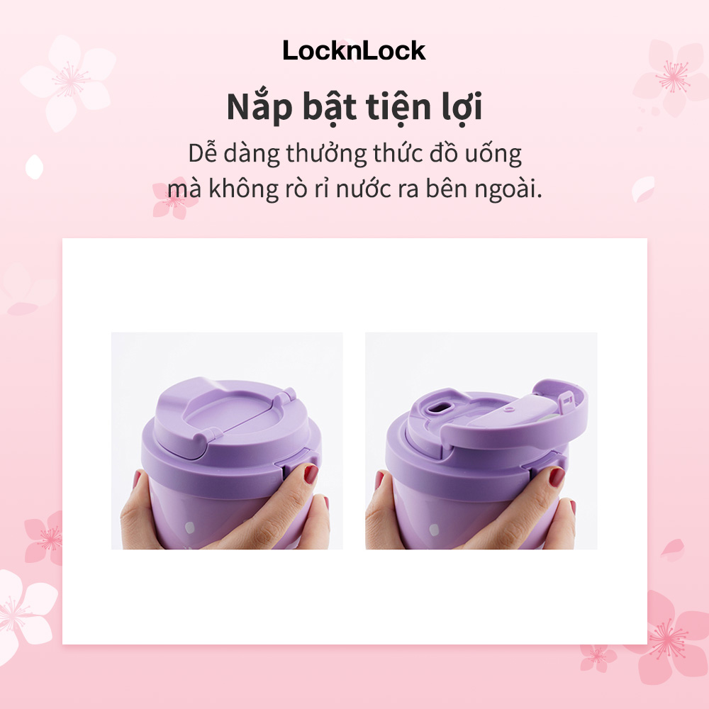 Ly giữ nhiệt LocknLock 550ml màu anh đào tím LHC3249VOLPB - Hàng chính hãng, mở nắp một chạm, chất liệu thép không gỉ miệng ly rộng - JoyMall