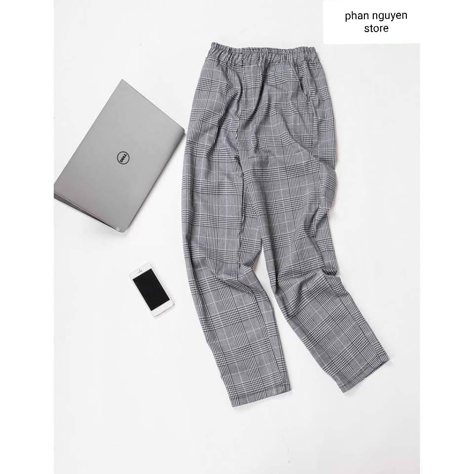 Quần Plaid Pants Caro Xám Trắng - Quần Baggy Caro Xám Đen - quần ca rô xám hottrend ảnh thật