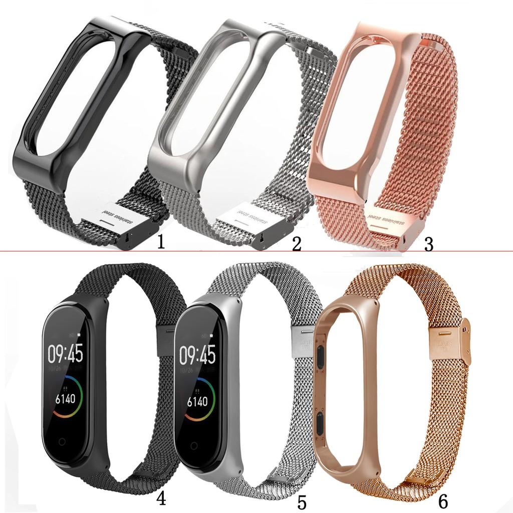 Dây đeo Milanese bằng thép không gỉ khung kim loại cho Xiaomi Mi Band 2 3 4 Miband 2 3 4