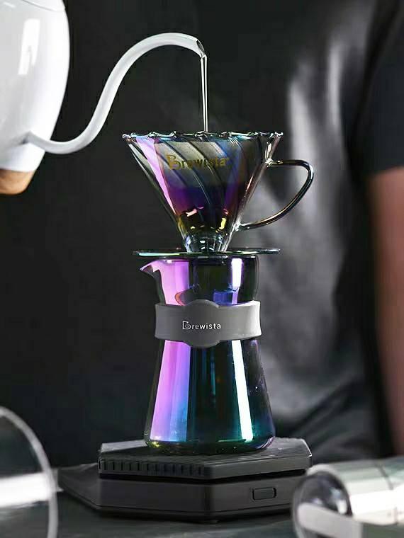 Bộ phễu V60 pha cà phê pour over thủy tinh Brewista Tornado Dripper &amp; Server - Màu cực quang