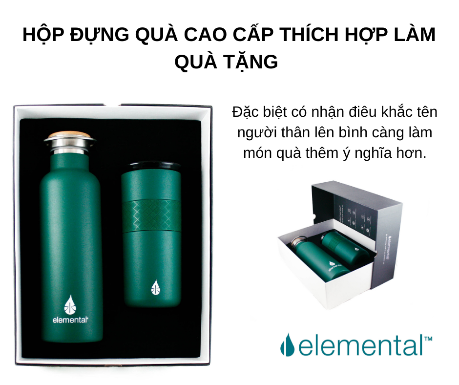 BÌNH GIỮ NHIỆT ELEMENTAL MÀU XANH LÁ (750ML), BÌNH NHẬP KHẨU MỸ, ĐẠT CHUẨN FDA HOA KỲ, THÉP 304 KHÔNG GỈ, GIỮ NÓNG LẠNH