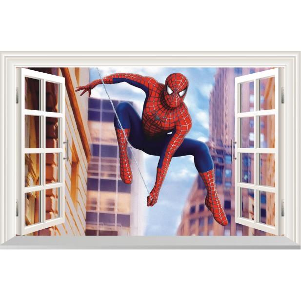 Decal trang trí khung cửa sổ 3D Người Nhện