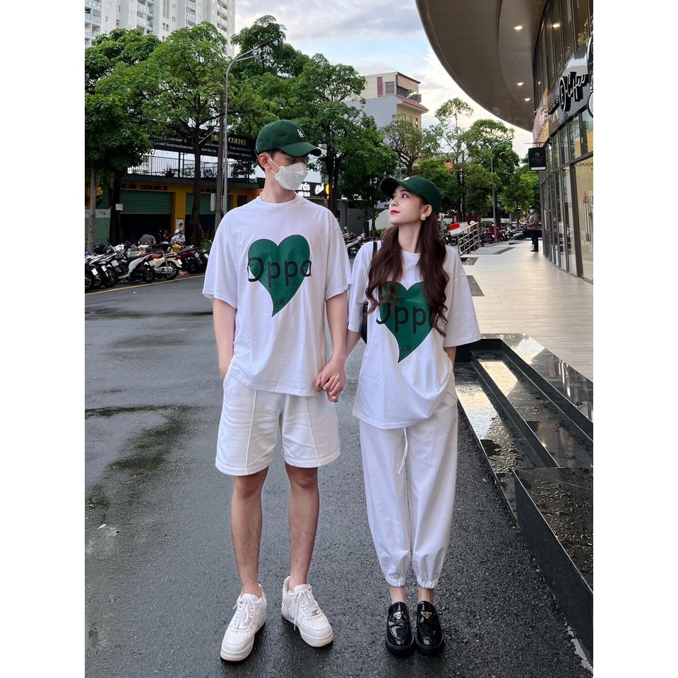 Áo đôi nam nữ in hình TRÁI TIM OPPA , áo đôi tay lỡ form rộng ulzzang