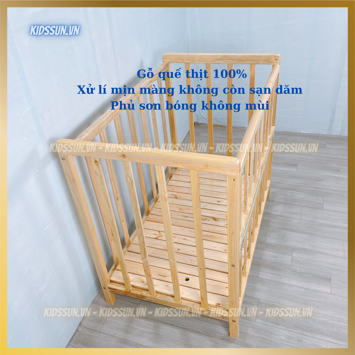 Giường Cũi Gỗ Quế Mộc Tự Nhiên Cho Bé Giá Rẻ – Kích Thước RxDxC - 60x100x84,5cm - Lọt Lòng (54x96)cm - 2 Chế Độ Giường Và Cũi Cho Bé