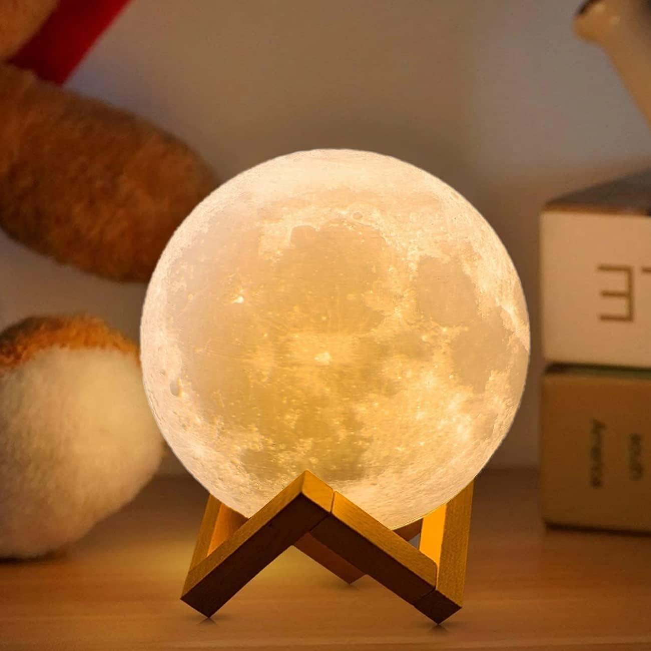 Ánh sáng mặt trăng 3D 16 màu LED với giá đỡ bằng gỗ và điều khiển điều khiển từ xa và điều khiển cảm ứng và USB có thể sạc lại