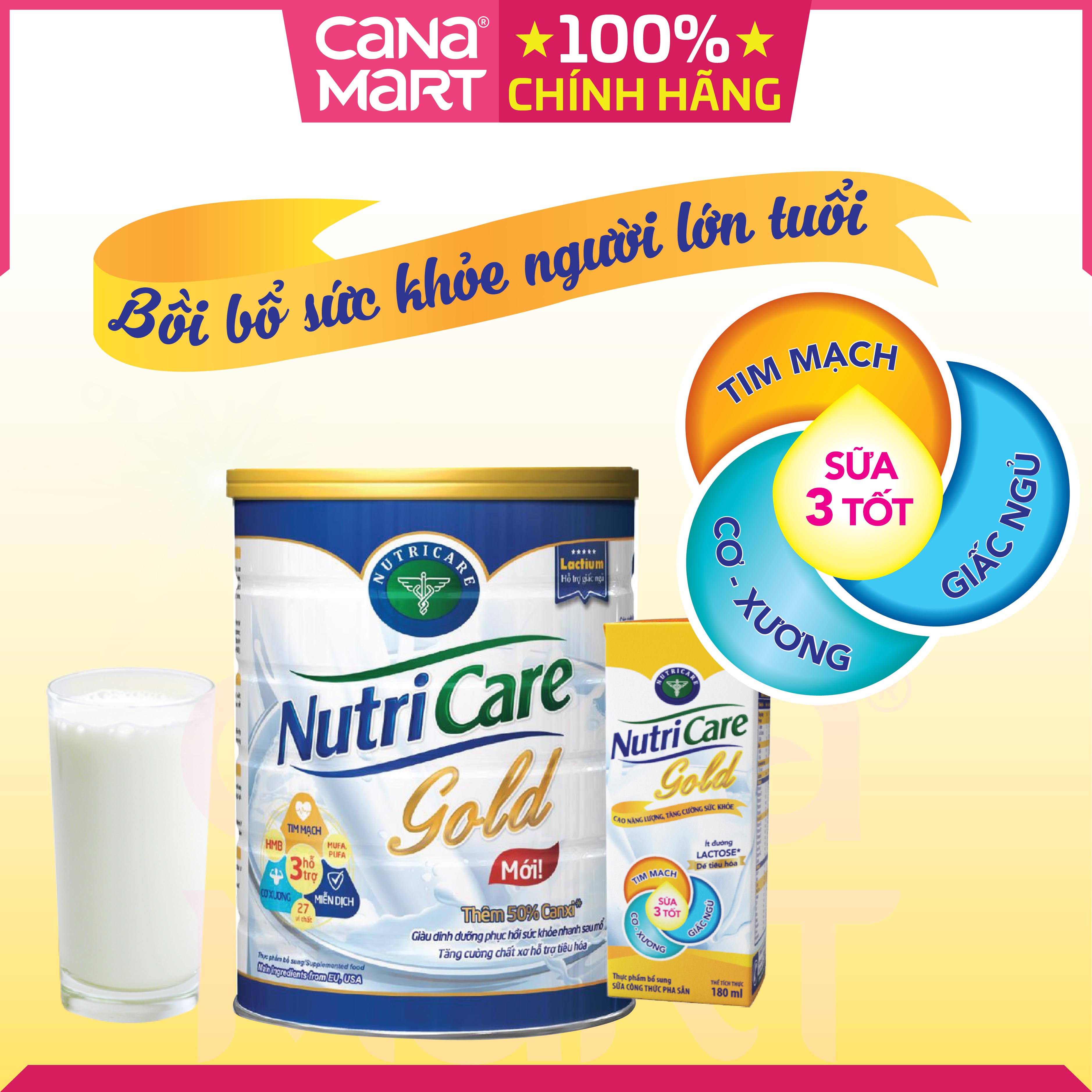 Lốc 8 hộp sữa pha sẵn Nutricare Gold giúp tiêu hóa tốt, bồi bổ cơ thể (8 hộp x 180ml)
