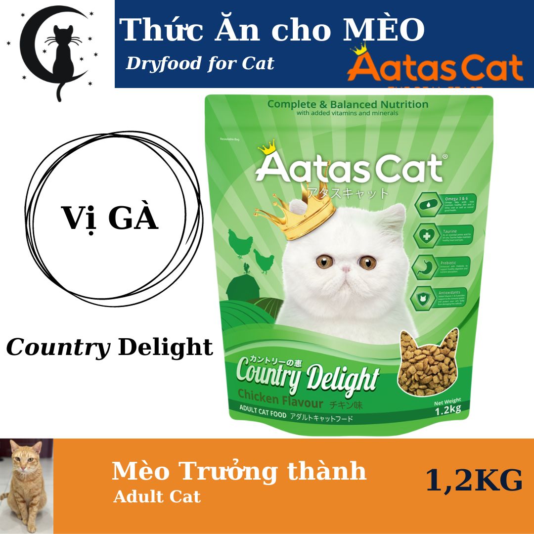 Aatas Country Delight _Thức Ăn Hạt cho MÈO vị Gà | 1,2Kg (Xanh Lá) cho Mèo Trưởng Thành