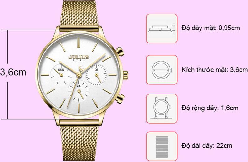 Đồng Hồ Nữ JS-005B Julius Star Hàn Quốc Dây Thép